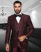 Mens One Button Satin Trim Notch Prom Tuxedo in Shiny Burgundy Sharkskin