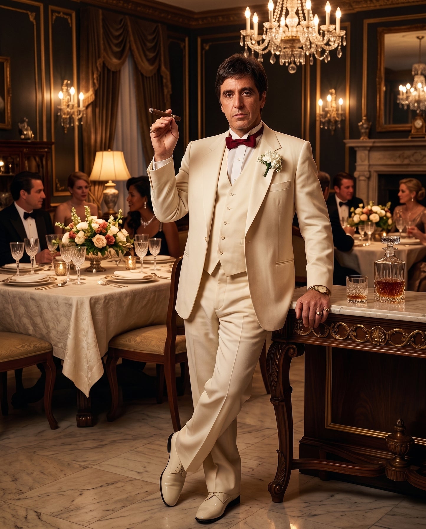 Tony Montana’s Ivory Vested Suit – Classic Ivory 3 Piece Suit for Wedding, Formal and Evening Wear