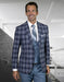 Mens 2 Button Suit with Low Cut Vest in Navy Plaid