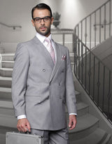 Mens Classic Wool Double Breasted Suit in Grey