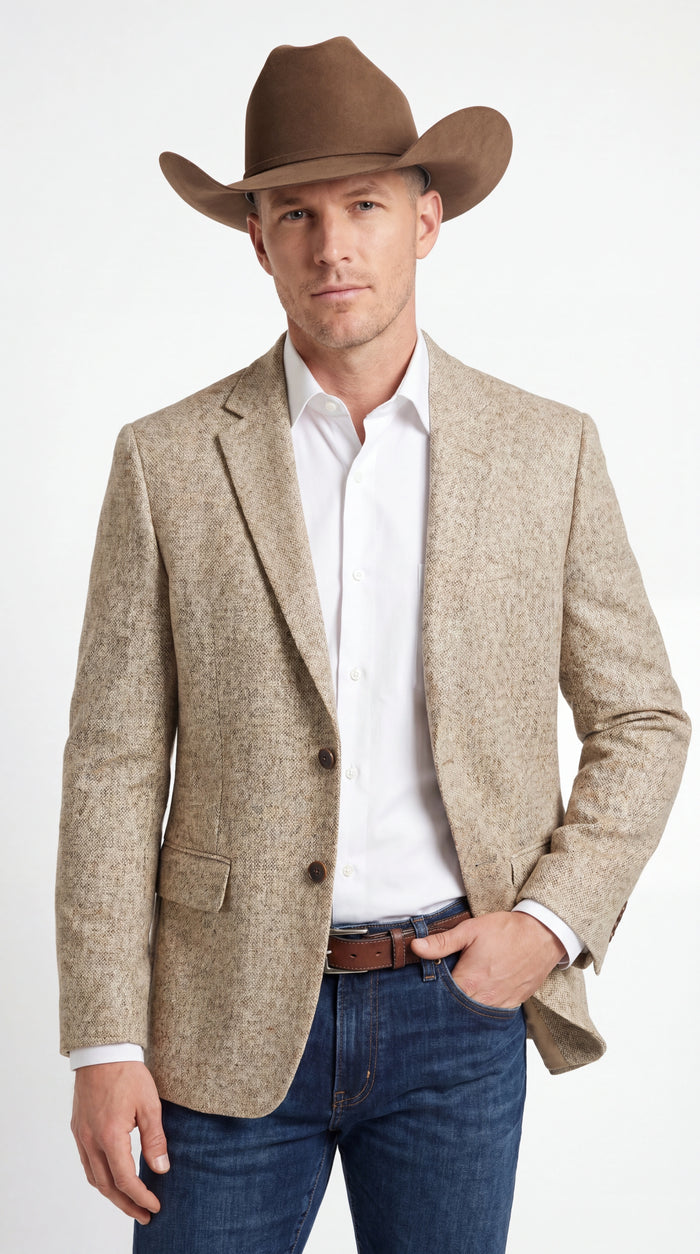 Men’s Light Tan Sand Tweed Cowboy Blazer – Country Style Western Jacket for Casual, Ranch, Saco Para Vaquero