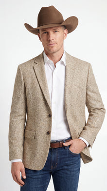 Men’s Light Tan Sand Tweed Cowboy Blazer – Country Style Western Jacket for Casual, Ranch, Saco Para Vaquero