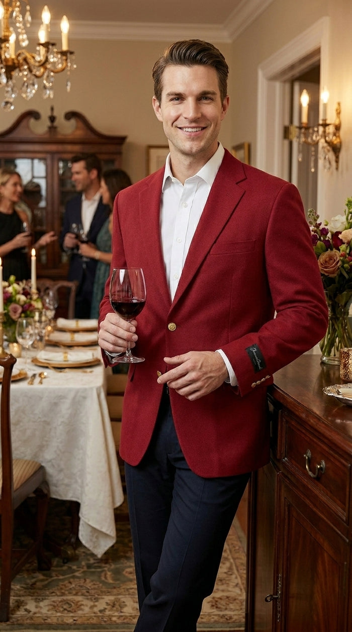 Men’s Burgundy Wine Maroon Dress Casual Blazer with Notch Lapel, Designer Fashion Sportscoat