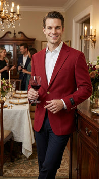 Men’s Burgundy Wine Maroon Dress Casual Blazer with Notch Lapel, Designer Fashion Sportscoat