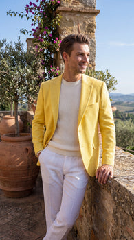 Zacci Brand Men’s Lemon Yellow Blazer Peak Lapel Hopsack Weave – Elegant Formal Blazer Jacket for Wedding, Party, Prom and Smart Casual Wear