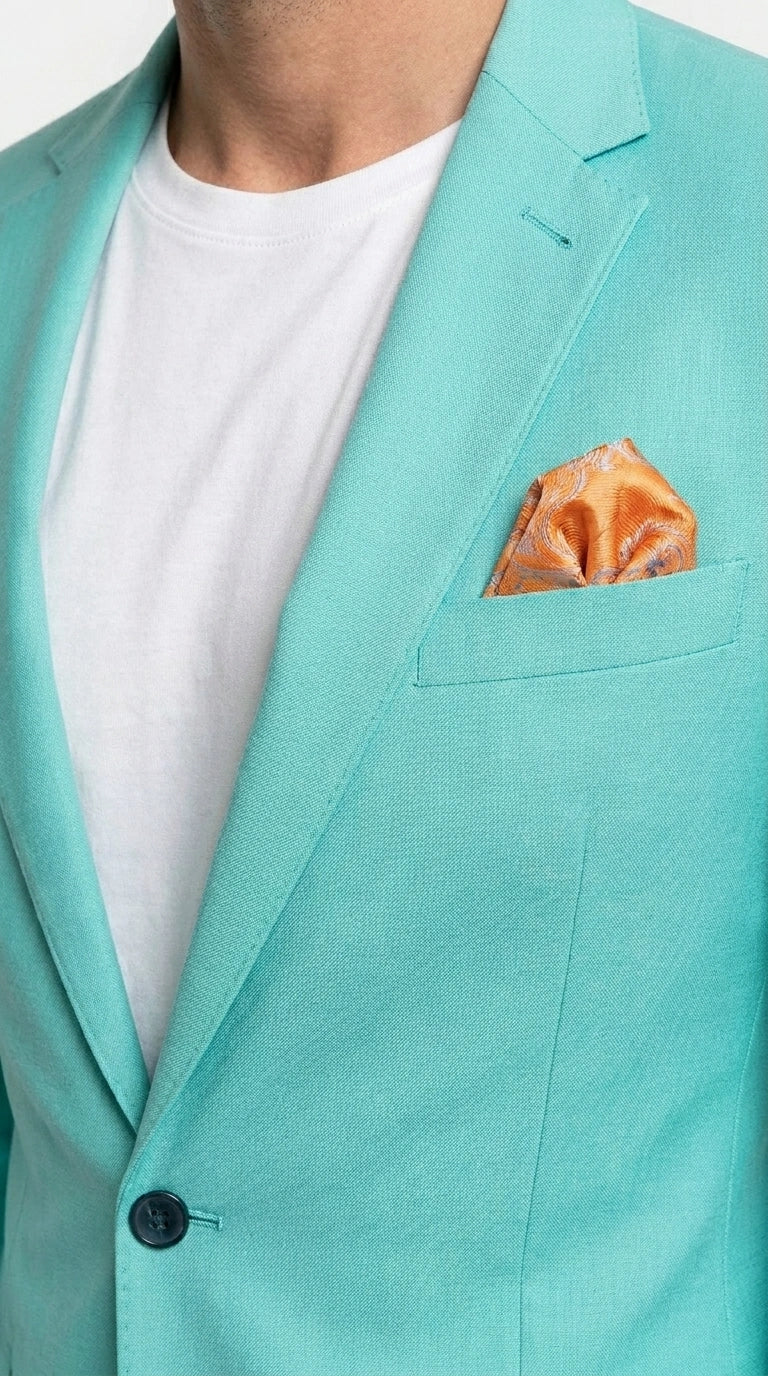Men’s Turquoise 2 Piece Suit with Jacket and Pants, Formal Wedding Suit for Prom, Parties, Summer Events, and Special Occasions Modern Fit