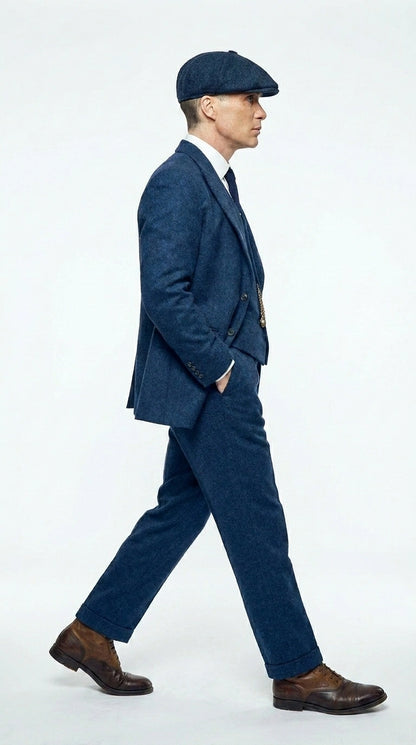 Men’s Blue 3 Piece Suit, Thomas Shelby Inspired Vintage Formal Suit Herringbone Tweed 1920s fabric Modern Fit