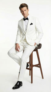 Mens White Wedding Tuxedo Suit – Formal Groom Suit Set Classic Dinner Jacket + White Tuxedo Shirt + Black Bow Tie