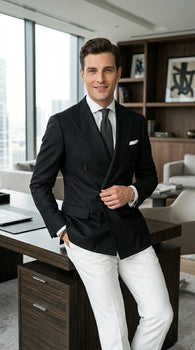 Men’s Black Double Breasted Blazer, Formal Wedding Business Casual Sport Coat Jacket