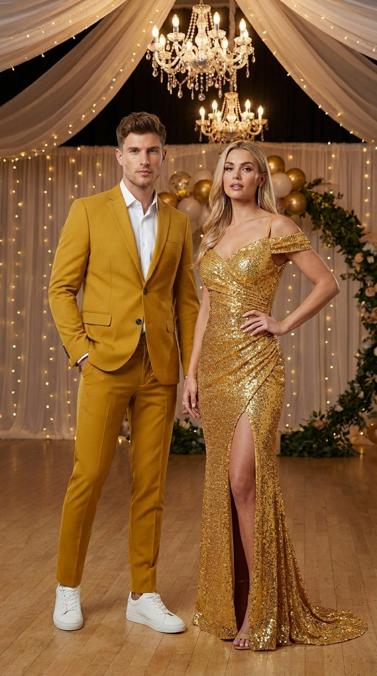 Men’s Gold Mustard Color Suit – Wedding & Prom Formal Suit Outfit, Modern Blazer and Pants