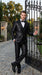 Men’s Black Two Tone Vested Wool Suit with 2 Button Jacket and Black Lapel, Italian Tuxedo Style