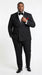 Men’s Black Double Breasted Evening Wear Suit with Satin Shawl Lapel and Red Pocket Square