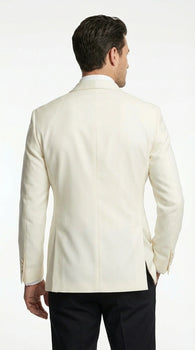 Men’s Ivory Wool Dinner Jacket – Classic Double Breasted Formal Tuxedo Jacket for Wedding and Black Tie Events
