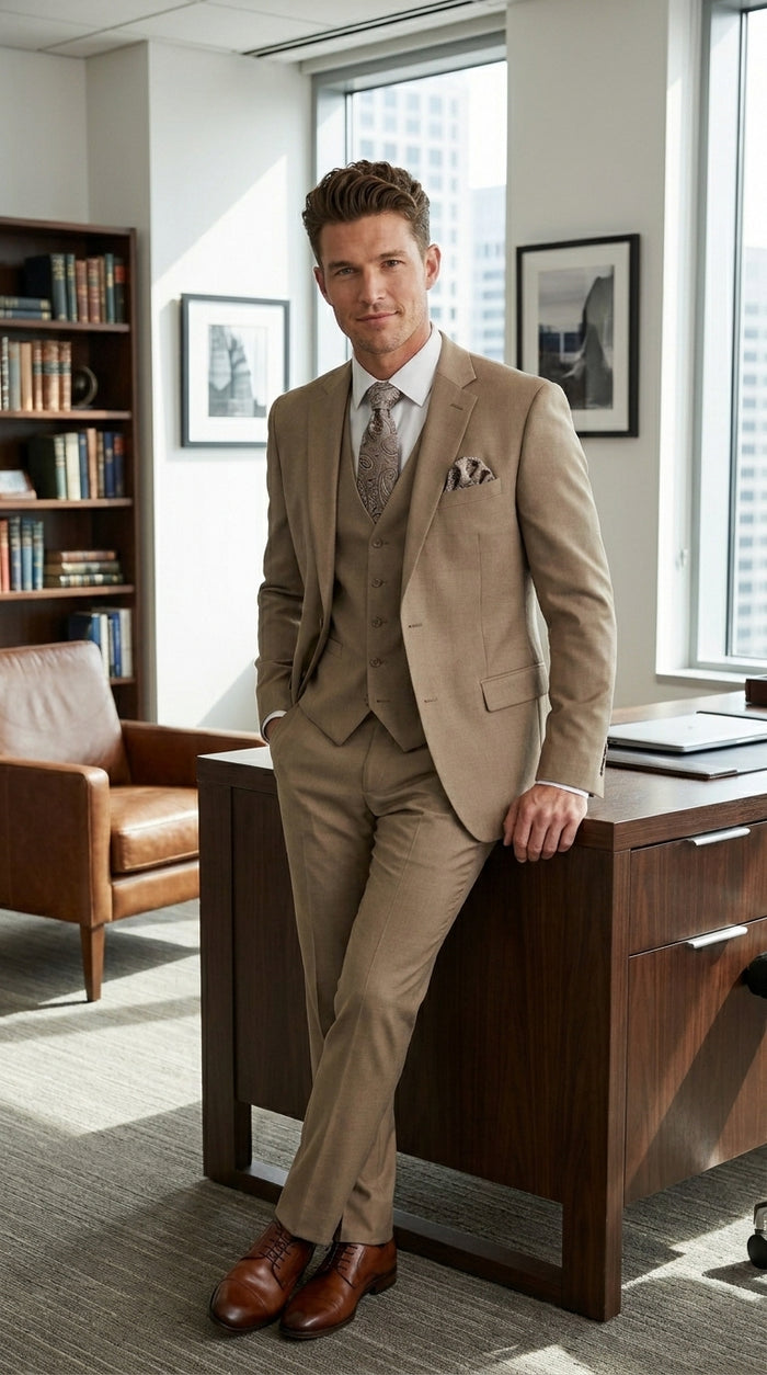 Big And Tall Men's Plus Size Men's Suits For Big Guys Beige