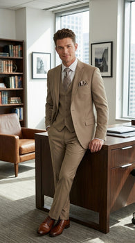 Big And Tall Men's Plus Size Men's Suits For Big Guys Beige