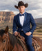 Men’s Saphire Indigo Blue Western Tuxedo Suit, Formal Wedding Prom Cowboy Tuxedo with Blue
