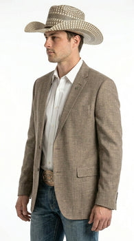 Men’s Dark Tan Taupe Light Brown Western Cowboy Blazer – Classic Country Style Jacket for Wedding, Casual Country Jacket Textured