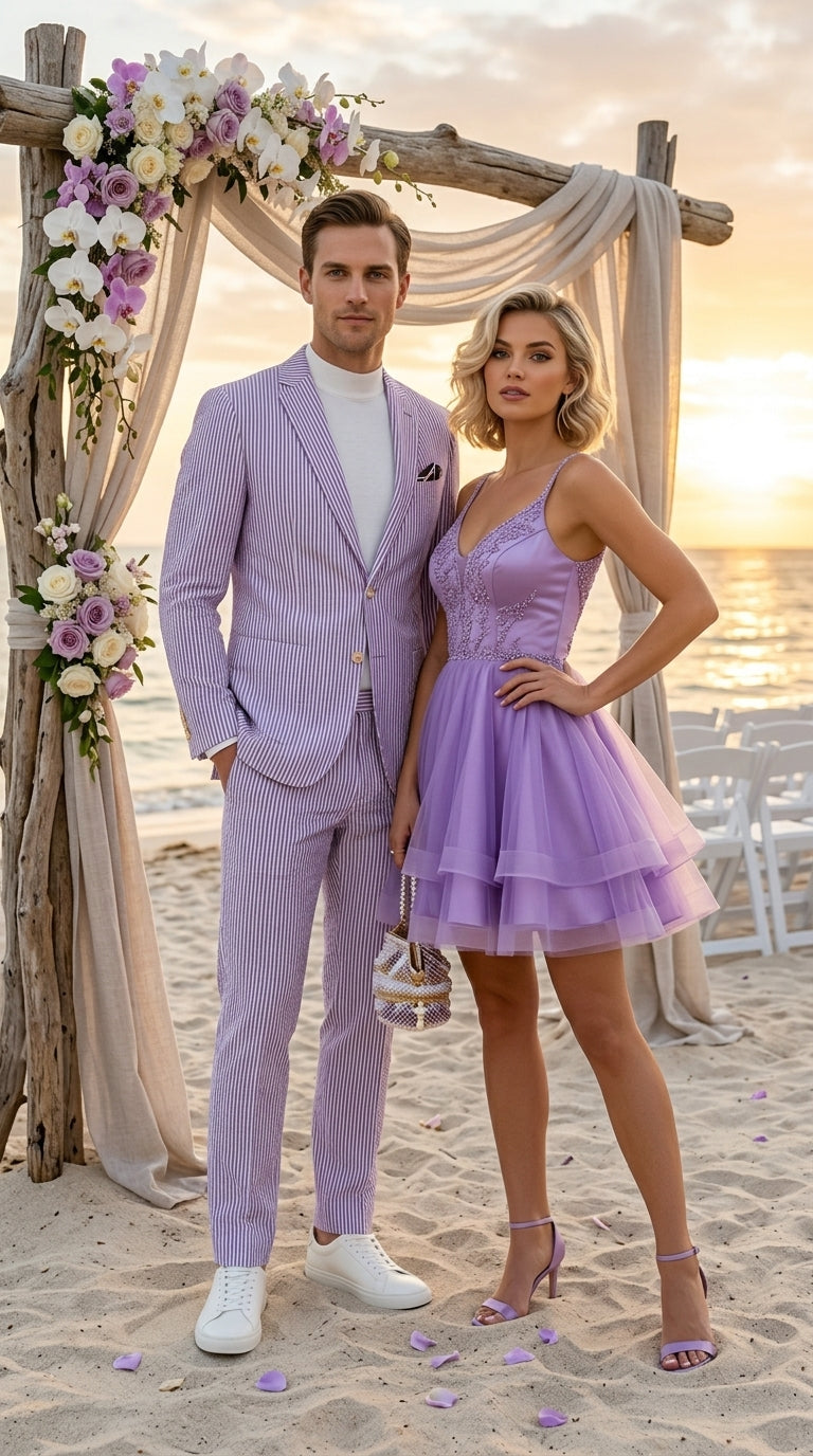 Men’s Lavender Seersucker 2 Piece Suit, Lightweight Summer Blazer and Pants Set for Weddings, Parties, Prom, and summer fabric
