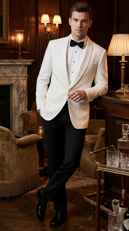 Snow White Dinner Jacket 100% Poly -  Blazer Jacket For Men Online1 Button Shawl Collar