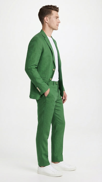 Men’s Emerald Green Linen Suit Set – Lightweight Summer Blazer and Pants, Casual Formal Summer Suit, Breathable Wedding Party Outfit