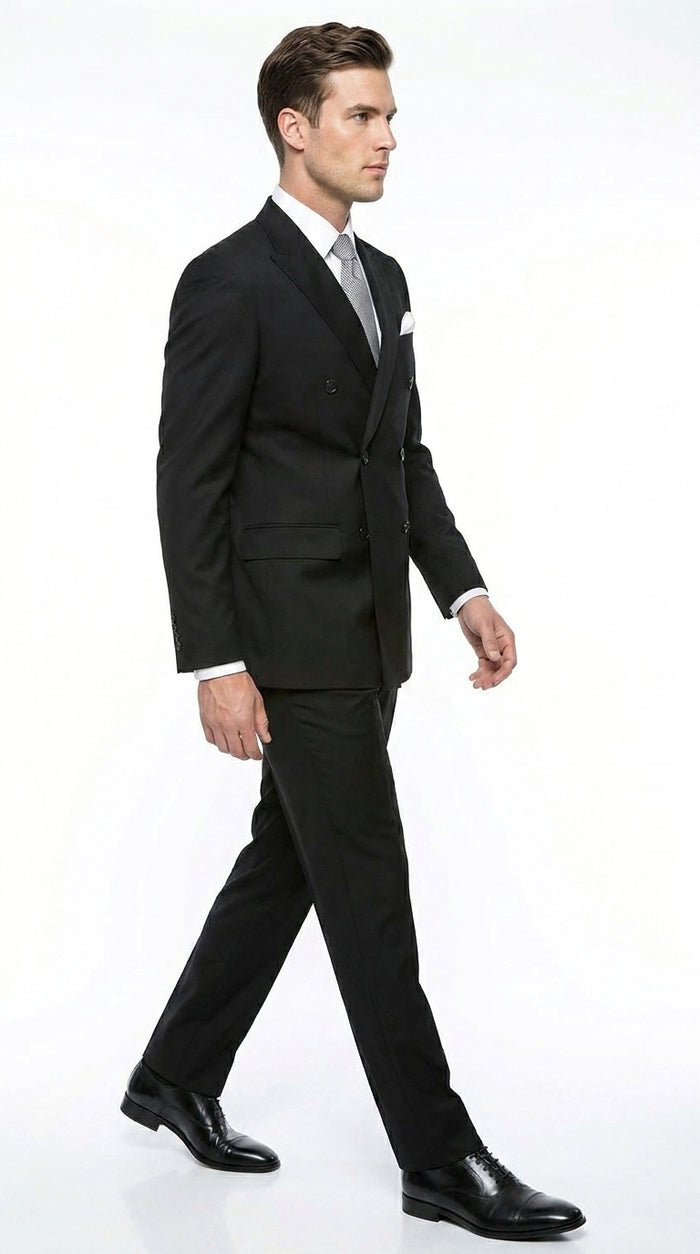 Statement Confidence Men'S Black Double Breasted Wool Italian Design Suit