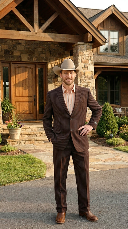 Men’s Pinstripe Western Suit – Classic Formal Blazer and Pant Set for Wedding, Traje Para Hombre Cowboy Style