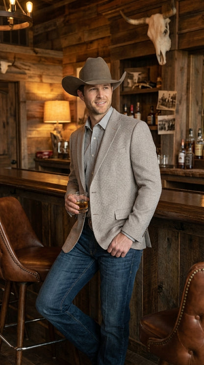 Mens Textured  Light Grey Western Blazer – Cowboy Style Casual Sport Coat for Men Classic Western Jacket