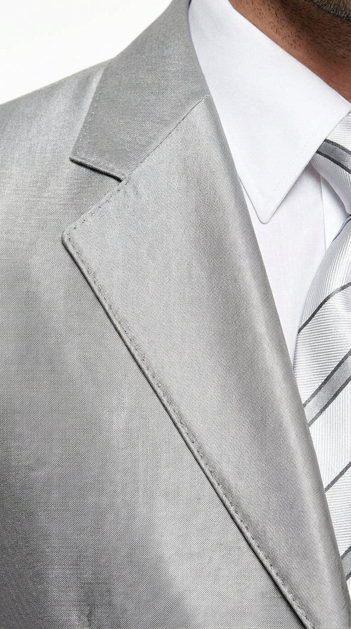 Men’s Silver Grey Sharkskin Suit – 3 Button Classic Fit Shiny Formal Suit for Wedding, Business and Party Wear