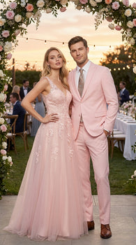 Men’s Light Pink 2 Piece Suit, Formal Dress Suit for Weddings, Prom, Parties, Summer Events Slim Fitted By Vitali