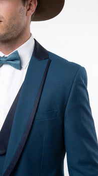 Men’s Teal Blue Western Tuxedo Suit, 3 Piece Cowboy Formal Wedding Prom Suit with Black Shawl Lapel Saphire