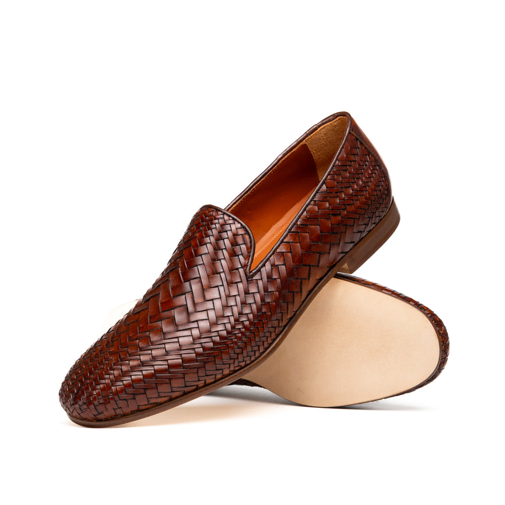 Zelli Rizzo Woven Calfskin Loafer in Cognac | Timeless Italian Style