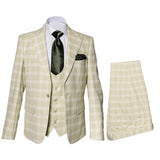 Mens Plaid Windowpane Business Suit - Cream