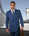 Mens Double Breasted Wool Suit in Indigo Windowpane