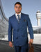 Mens Double Breasted Wool Suit in Indigo Windowpane