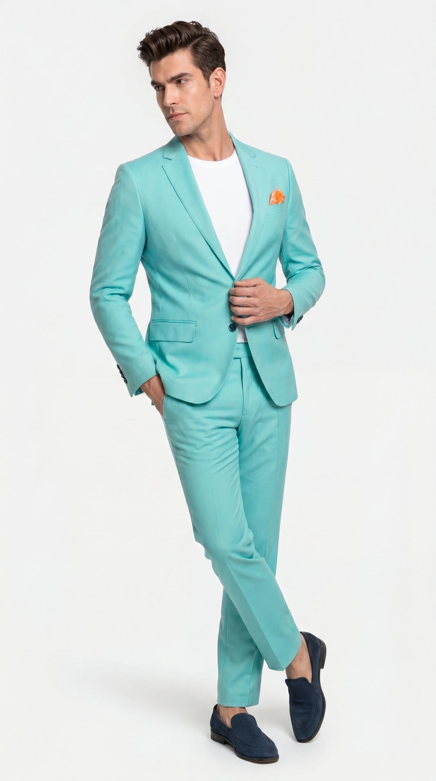 Men’s Turquoise 2 Piece Suit with Jacket and Pants, Formal Wedding Suit for Prom, Parties, Summer Events, and Special Occasions Modern Fit