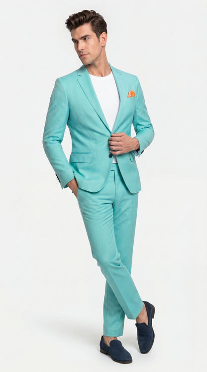 Men’s Turquoise 2 Piece Suit with Jacket and Pants, Formal Wedding Suit for Prom, Parties, Summer Events, and Special Occasions Modern Fit