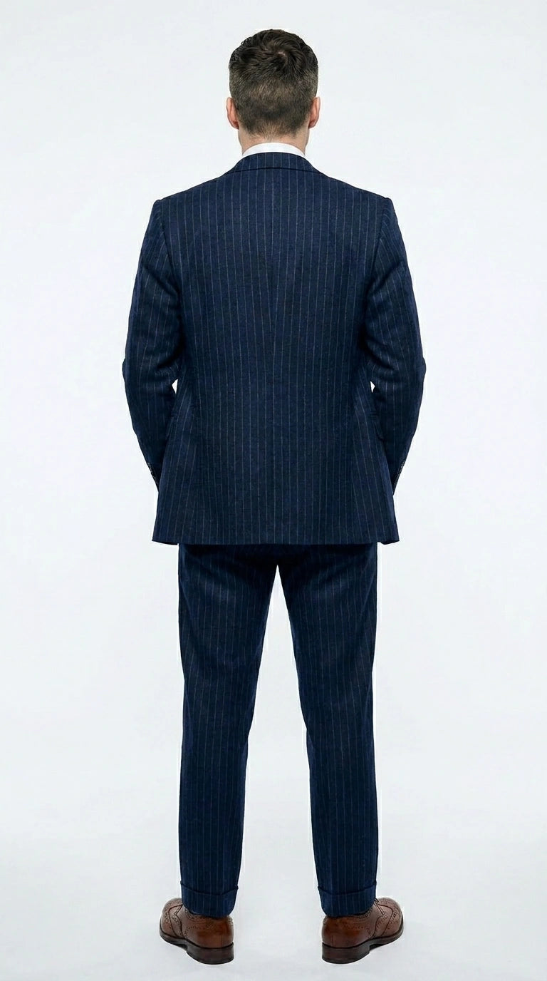 Men’s Navy Blue Pinstripe 3 Piece Suit, Thomas Shelby Inspired Vintage Formal Suit for Weddings, Parties, Prom, and Special Events Modern Fit