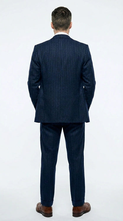 Men’s Navy Blue Pinstripe 3 Piece Suit, Thomas Shelby Inspired Vintage Formal Suit for Weddings, Parties, Prom, and Special Events Modern Fit