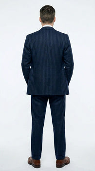 Men’s Navy Blue Pinstripe 3 Piece Suit, Thomas Shelby Inspired Vintage Formal Suit for Weddings, Parties, Prom, and Special Events