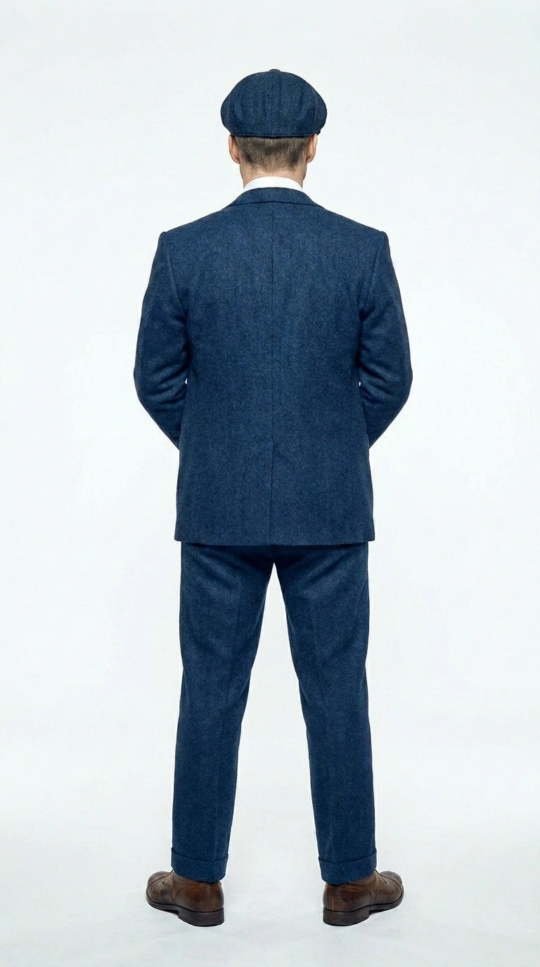 Men’s Blue 3 Piece Suit, Thomas Shelby Inspired Vintage Formal Suit Herringbone Tweed 1920s fabric Modern Fit
