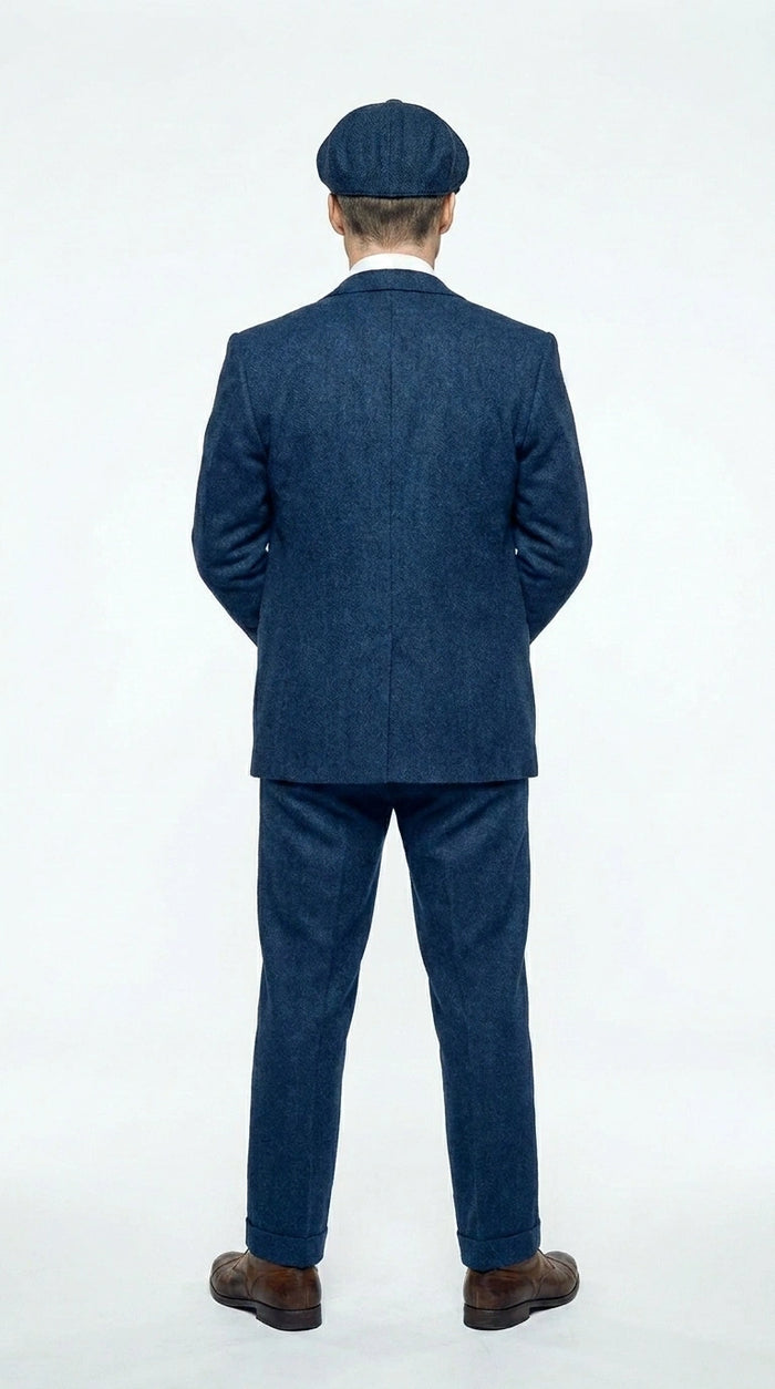 Men’s Blue 3 Piece Suit, Thomas Shelby Inspired Vintage Formal Suit Herringbone Tweed 1920s fabric Modern Fit