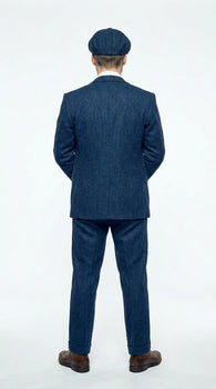 Men’s Blue 3 Piece Suit, Thomas Shelby Inspired Vintage Formal Suit Herringbone Tweed 1920s fabric