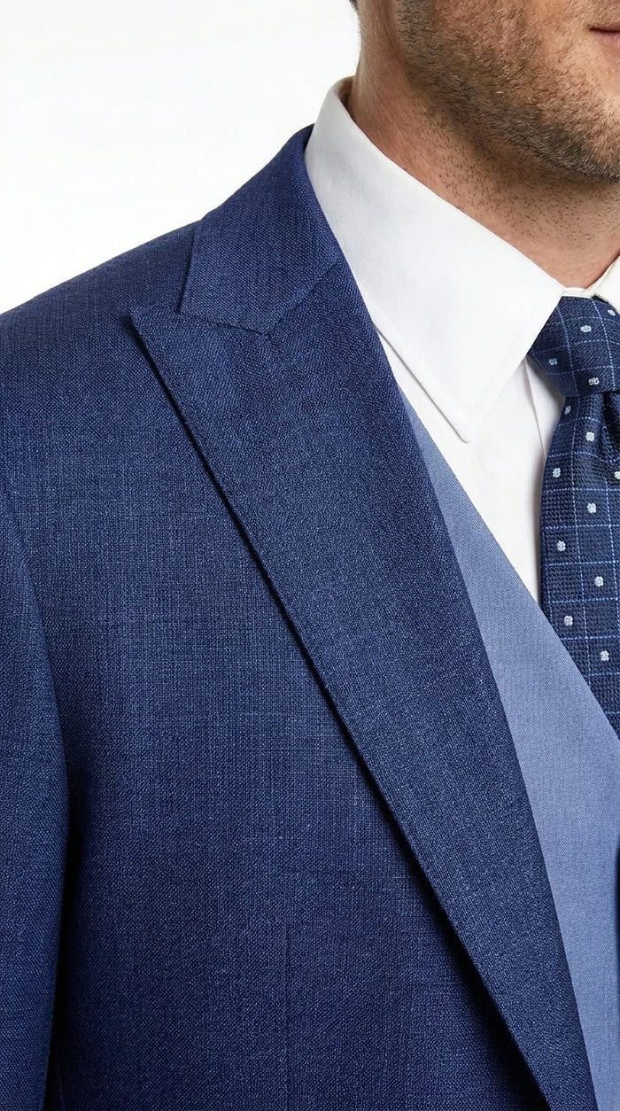Vitali Men’s Navy Blue 3 Piece Suit with Light Blue Vest, Textured Formal Dress Suit for Weddings, Prom, Business Events, and Parties Modern Fit