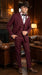 Men’s Burgundy Western Tuxedo Suit, 3 Piece Cowboy Formal Wedding Prom Suit with Satin Trim