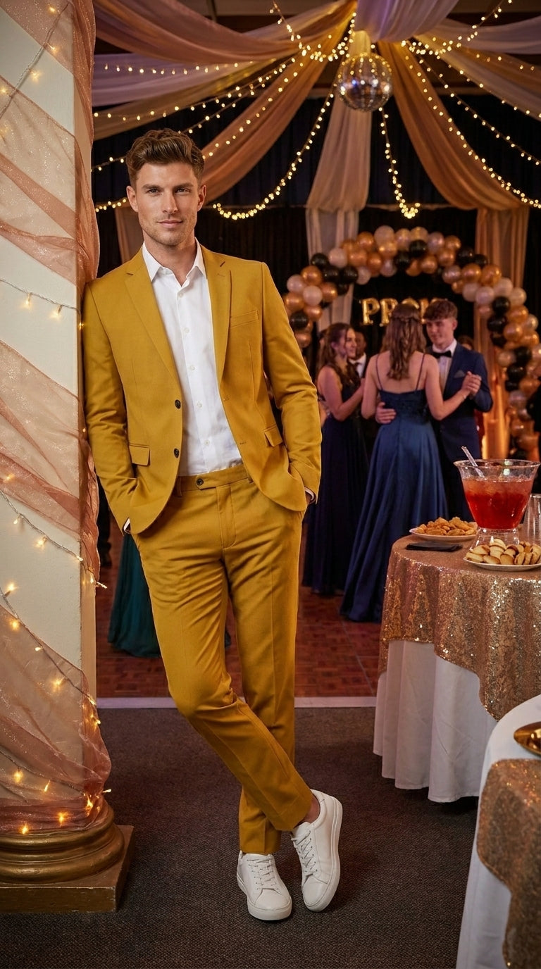 Men’s Gold Mustard Color Suit – Wedding & Prom Formal Suit Outfit, Modern Blazer and Pants