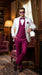 White and Burgundy Tuxedo Wedding Suit for Men – White Dinner Jacket with Burgundy Vest, Pants and Bow Tie