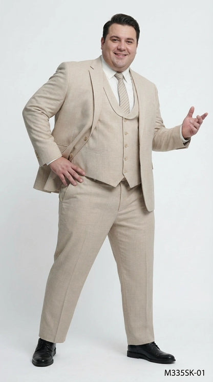 Mens Sand Beige 3 Piece Suit – Double breasted Vest Formal Suit Set  and Dress Pants in Champaign Natural Summer Color Modern Fit