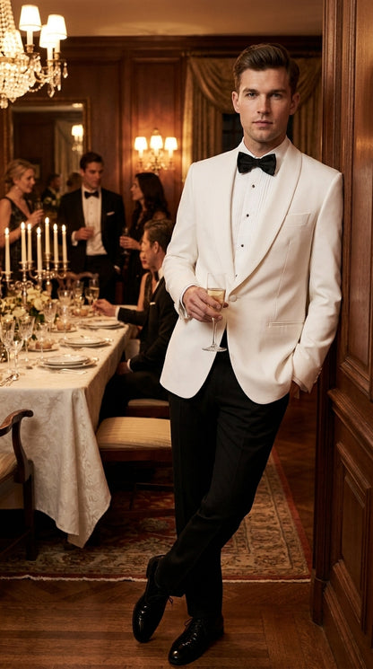 Snow White Dinner Jacket 100% Poly -  Blazer Jacket For Men Online1 Button Shawl Collar
