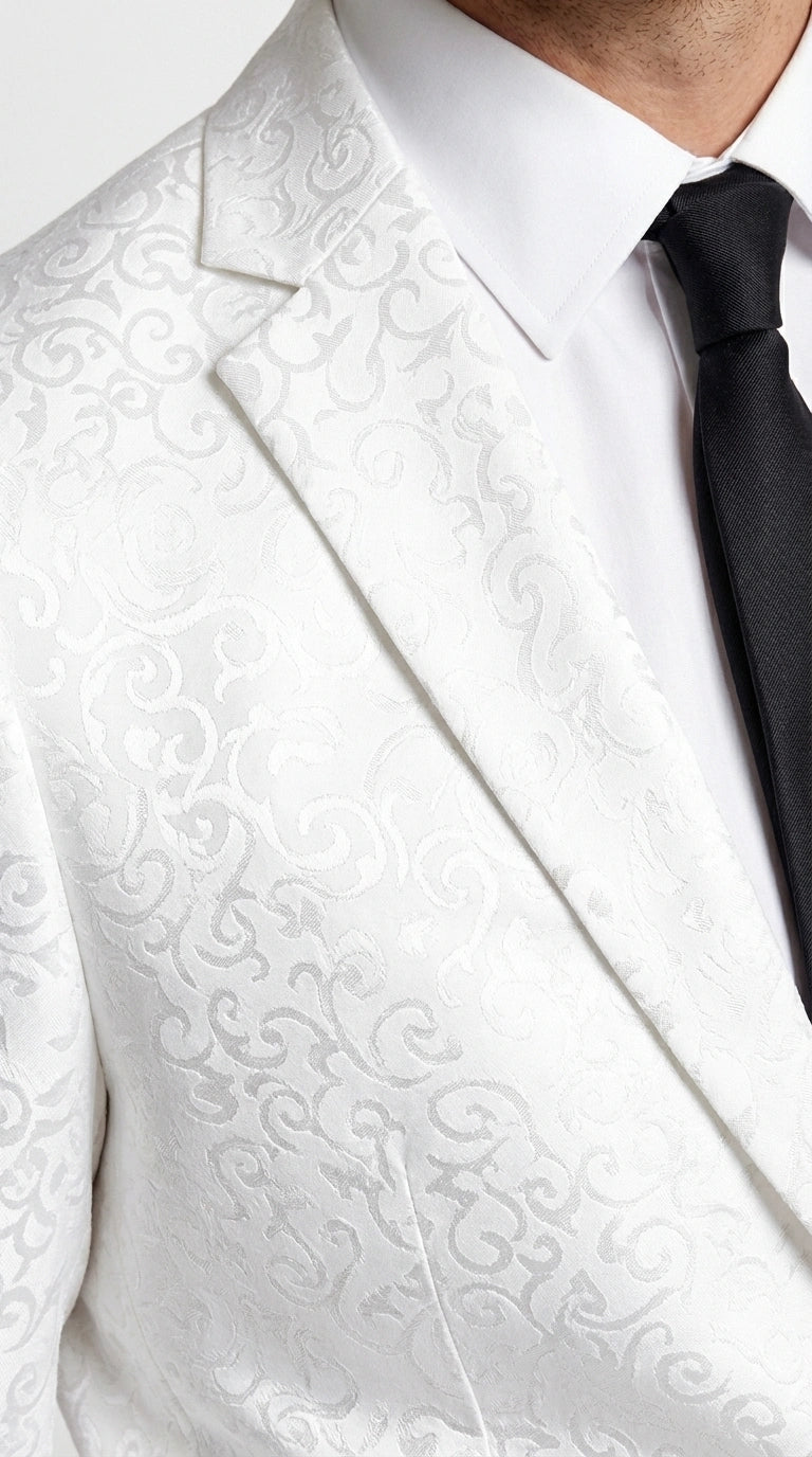 Men’s White Disco Blazer 1980s Sequin Style Jacket – Lapel Collar Party Blazer, Formal Evening Wear, Halloween Masquerade Club Outfit