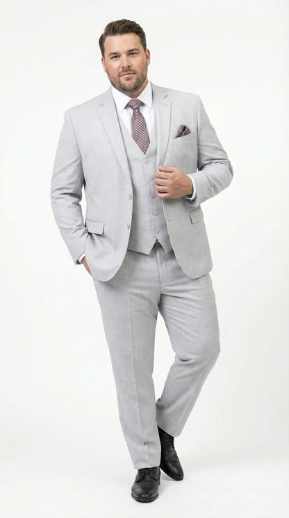 Men’s Light Grey Sharkskin 3 Piece Suit – Two Button Vested Modern Formal Business Suit for Wedding in silver Ice Gray Modern Fit